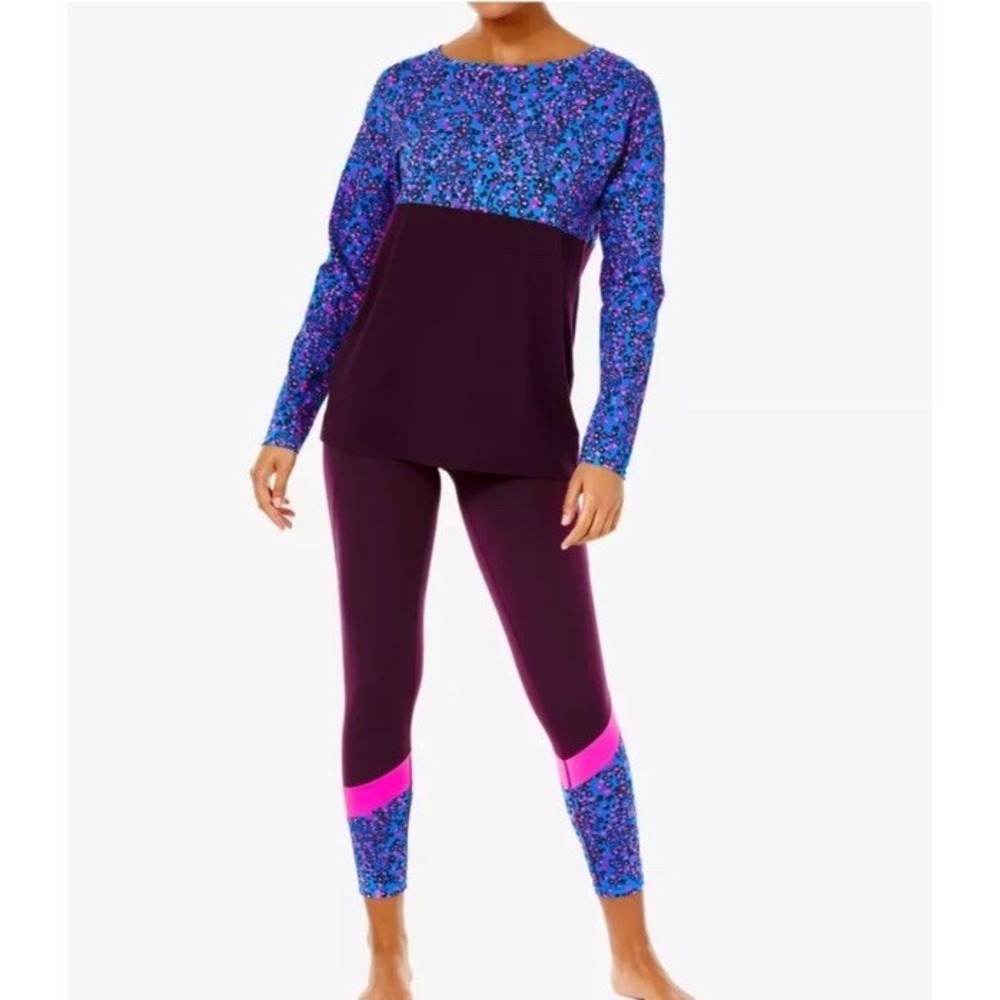 Lily Pulitzer 2 Pc Set Wome Activewear Floral Burgundy Sz M Long Sleeve